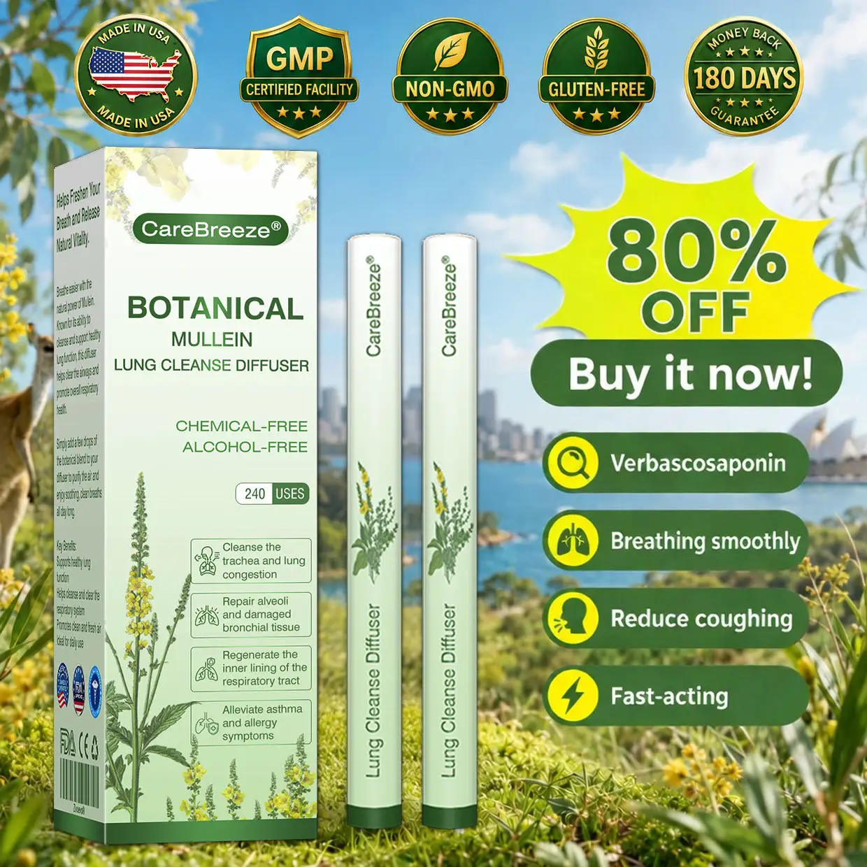 🫁Botanical
Mullein Lung Cleanse Diffuser(👨⚕️Directly acts on COPD, asthma, chronic bronchitis (CB), respiratory infections, lung cancer, sinusitis, and other conditions)