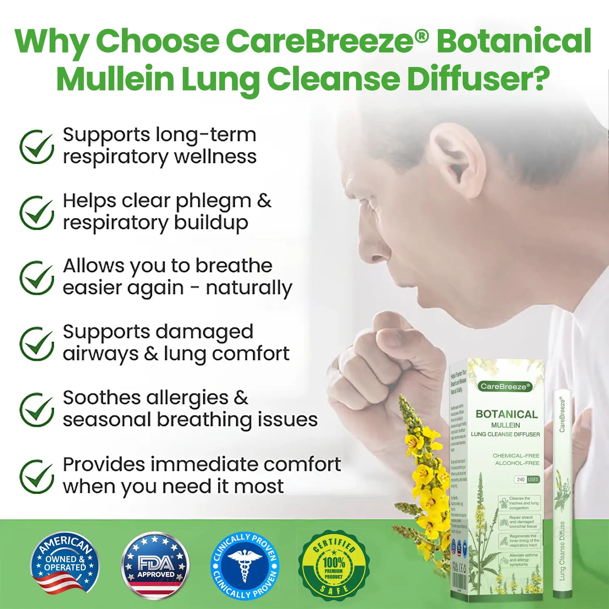 🫁Botanical
Mullein Lung Cleanse Diffuser(👨⚕️Directly acts on COPD, asthma, chronic bronchitis (CB), respiratory infections, lung cancer, sinusitis, and other conditions)