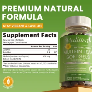 Mulittea® Mullein Leaf Softgels - Premium 10:1 Concentrated Extract 450mg Per Serving for Respiratory & Lung Health Support (120 Softgels)