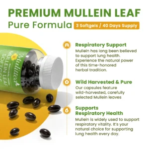 Mulittea® Mullein Leaf Softgels - Premium 10:1 Concentrated Extract 450mg Per Serving for Respiratory & Lung Health Support (120 Softgels)