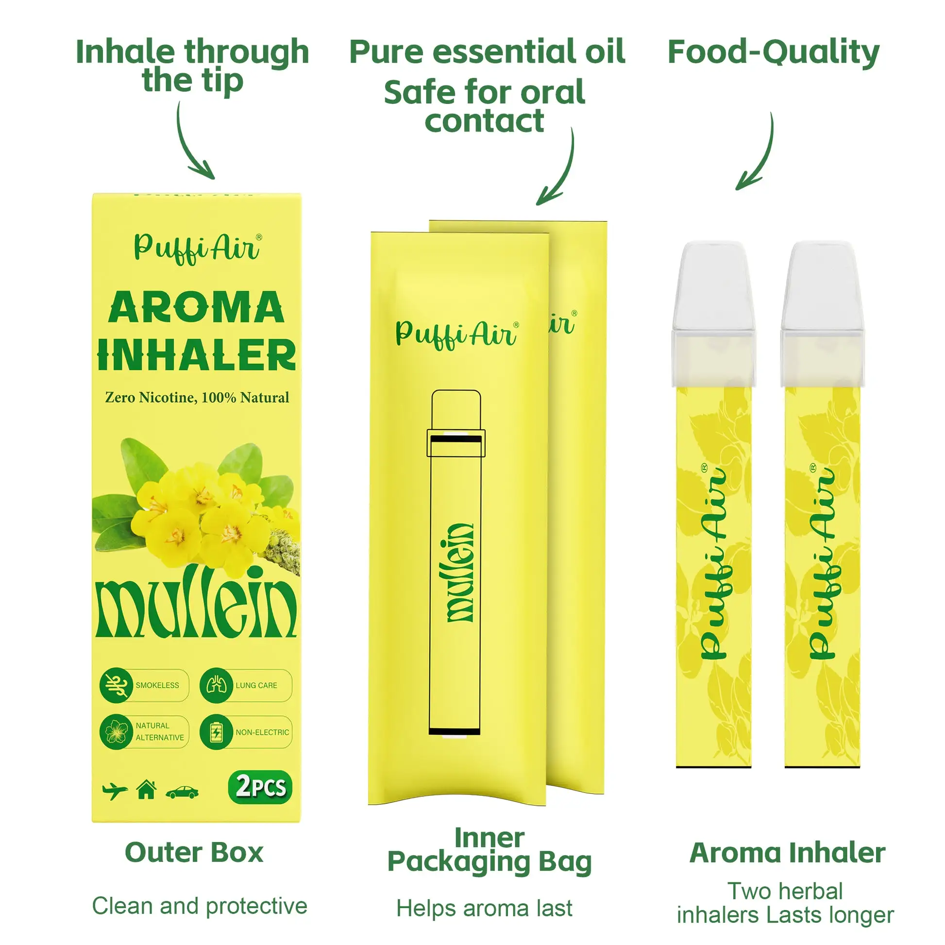 Mullein Smokeless Aroma Inhaler - 2 Pcs