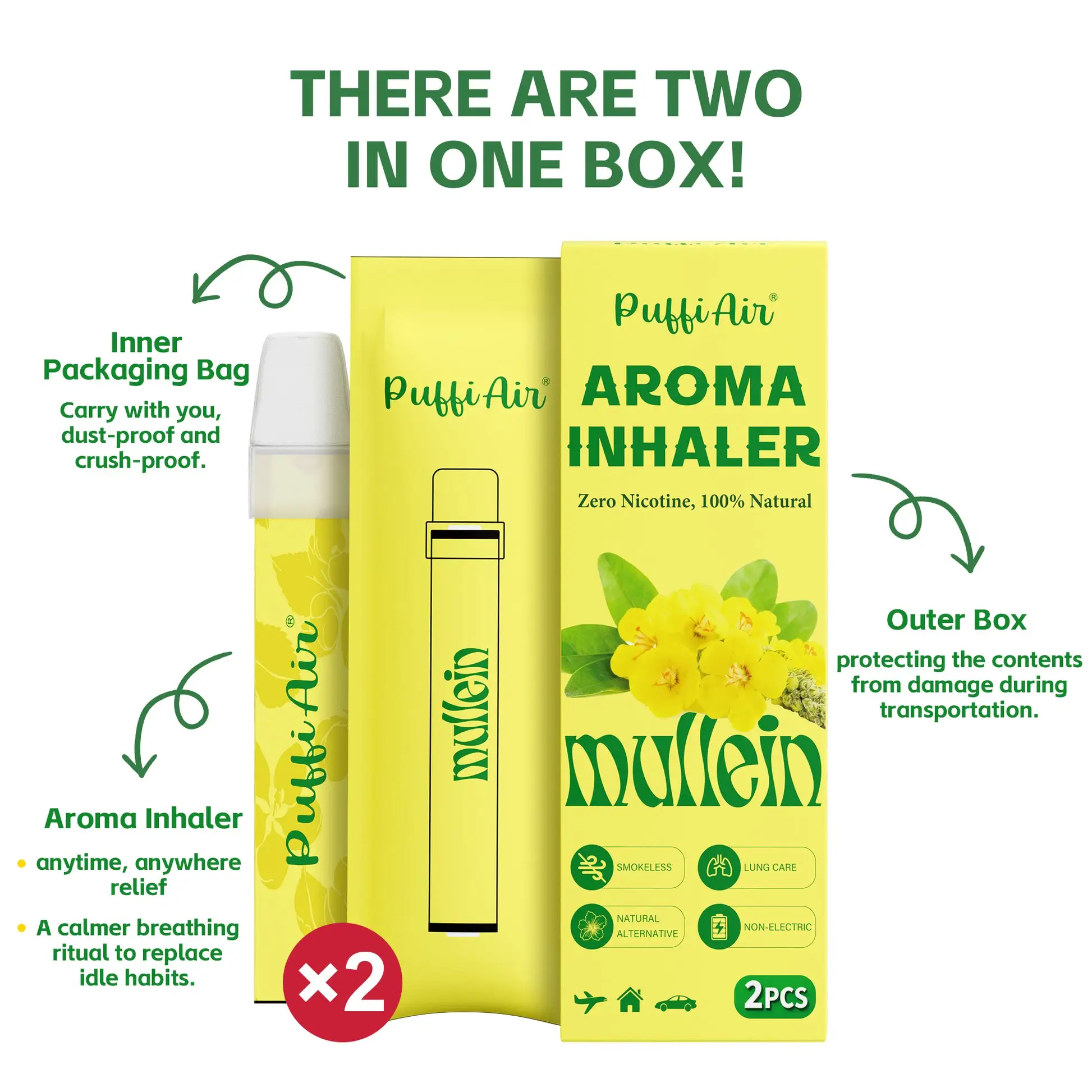 Mullein Smokeless Aroma Inhaler - 2 Pcs