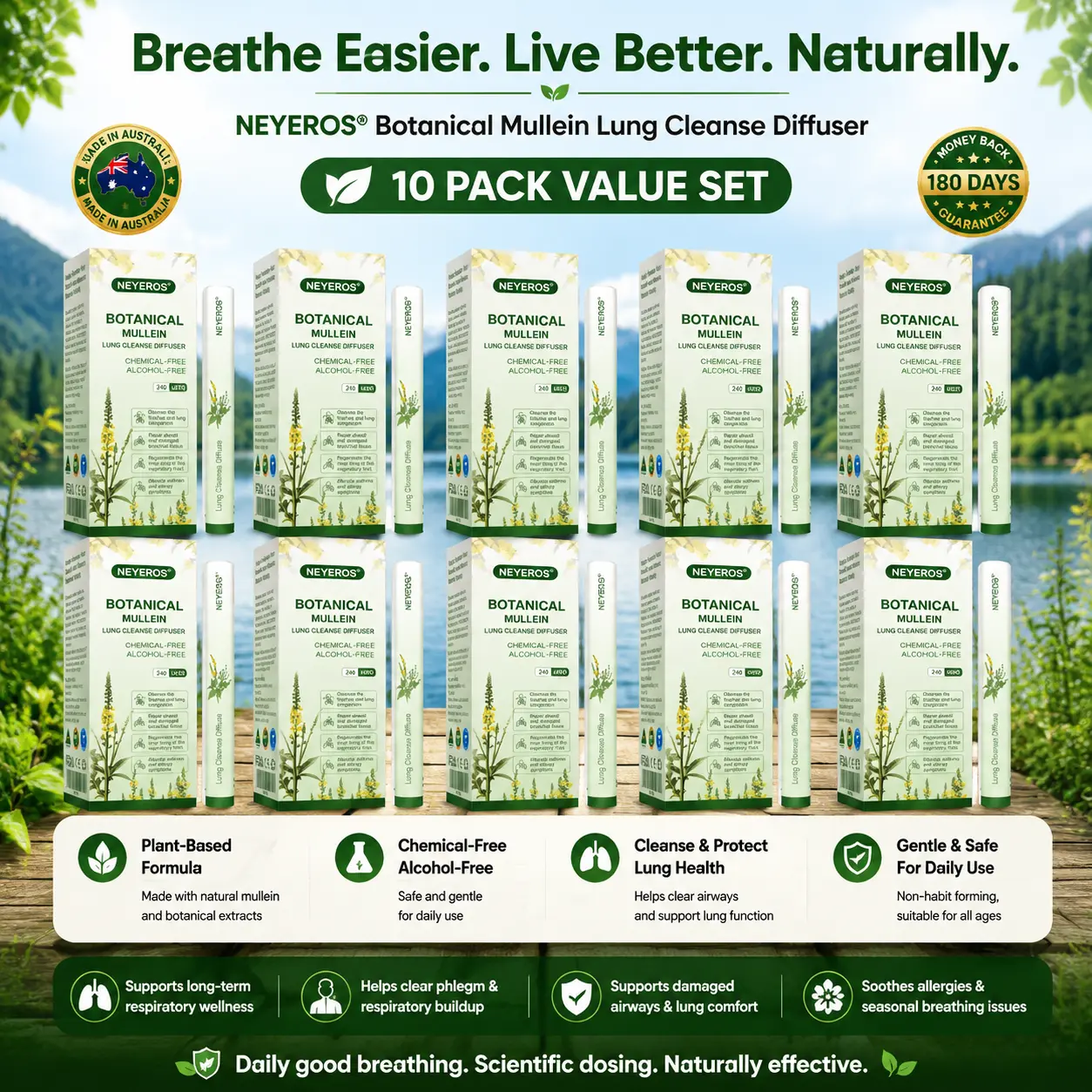 NEYEROS® Botanical Mullein Lung Cleanse Diffuser(Cough, Pharyngitis, shortness of breath, sputum, stuffy nose, bronchitis, bronchitis, allergy symptoms, lung discomfort✅)