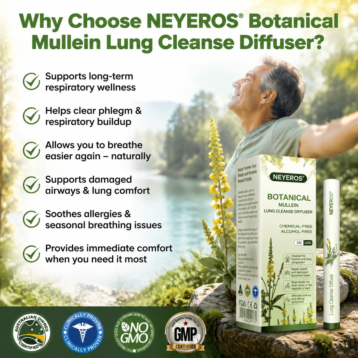 NEYEROS® Botanical Mullein Lung Cleanse Diffuser(Cough, Pharyngitis, shortness of breath, sputum, stuffy nose, bronchitis, bronchitis, allergy symptoms, lung discomfort✅)