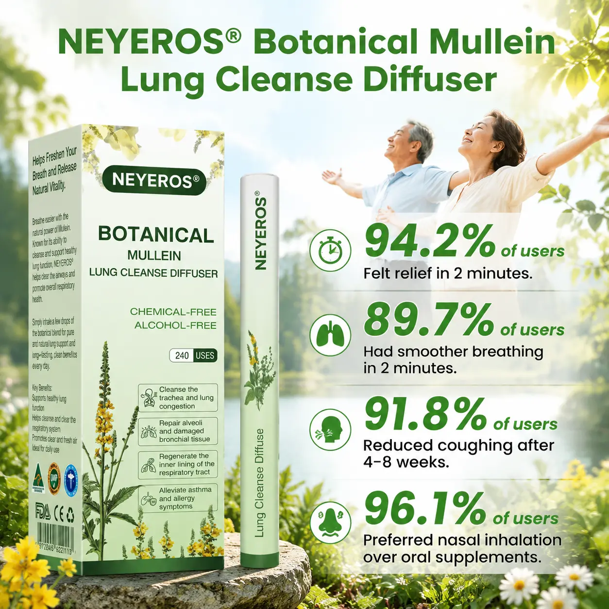 NEYEROS® Botanical Mullein Lung Cleanse Diffuser(Cough, Pharyngitis, shortness of breath, sputum, stuffy nose, bronchitis, bronchitis, allergy symptoms, lung discomfort✅)