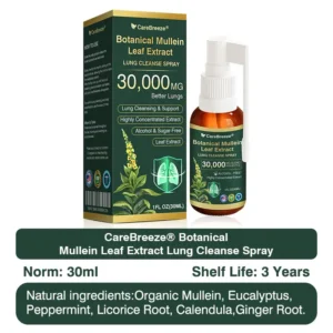 🫁🇺🇸 CareBreeze® Botanical Mullein Leaf Extract Lung Cleanse Spray（👨‍⚕️Directly acts on COPD, asthma, chronic bronchitis (CB), respiratory infections, lung cancer, sinusitis, and other conditions）