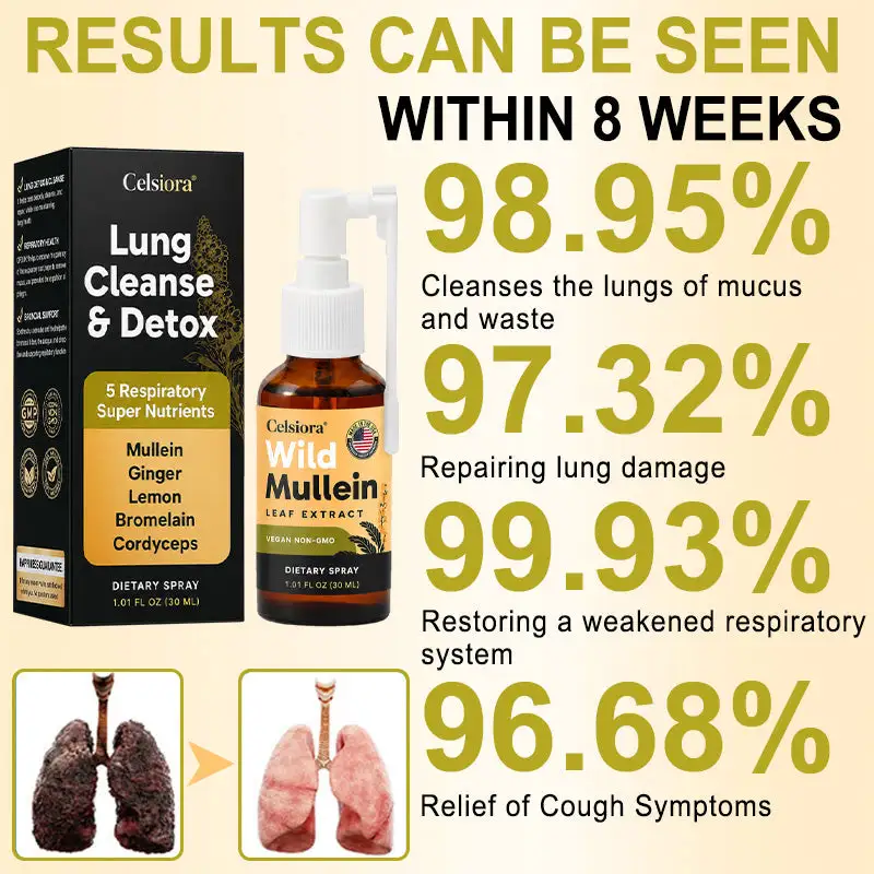 ✨😍FDA Approved|Celsiora® New Maximum Potency Mullein Spray (Helps relieve difficulty coughing up phlegm, shortness of breath, excessive mucus and lung infections)