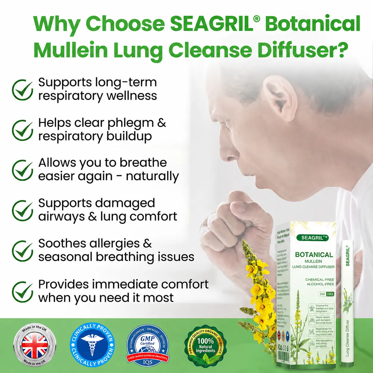 ❣️✅UK Owned and Operated|SEAGRIL® Botanical Mullein Lung Cleanse Diffuser (💝 Cough, wheezing, shortness of breath, sputum, stuffy nose, bronchitis, bronchitis, allergy symptoms, lung discomfort💝)