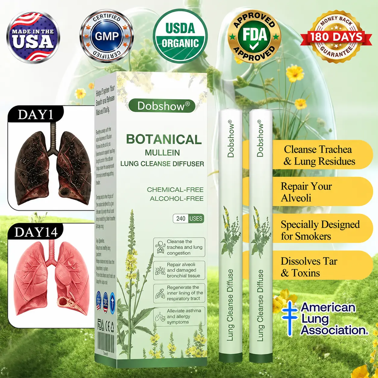 🏆𝐎𝐟𝐟𝐢𝐜𝐢𝐚𝐥 𝐔𝐒 𝐒𝐭𝐨𝐫𝐞🎉Over 100K+ Sold🔥 Dobshow® All-New Upgraded Botanical Mullein Lung Cleanse Diffuser 🌿 — 🫁Restore Your Lung Health